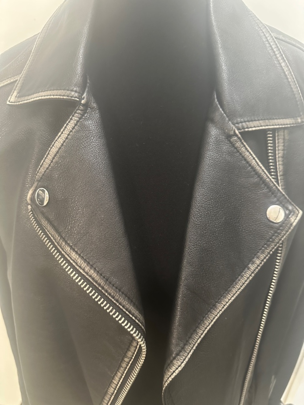 Topshop Distressed Classic Black Leather Moto Biker Jacket
